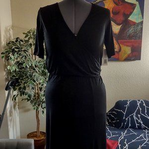 JustFab Black Faux Wrap Dress with Front Slit